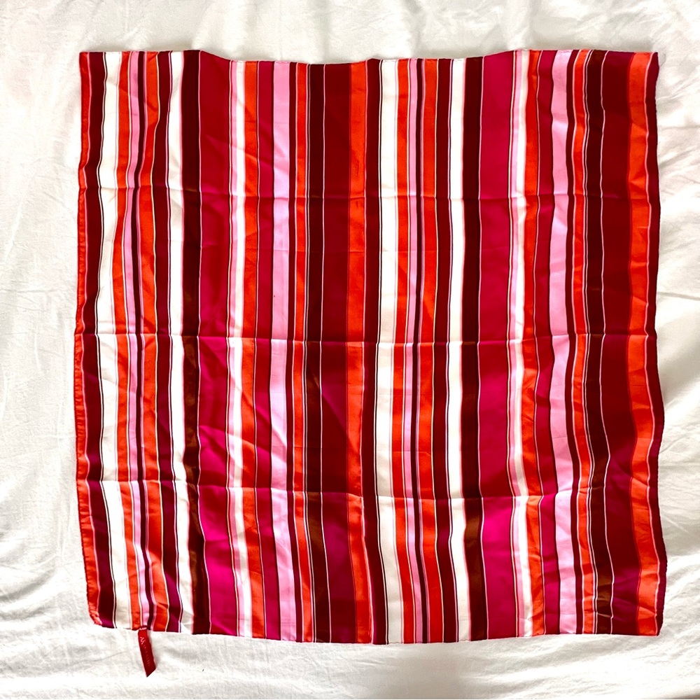 Vintage Anne Klein 100% silk striped square scarf pink 26"x26" spring summer